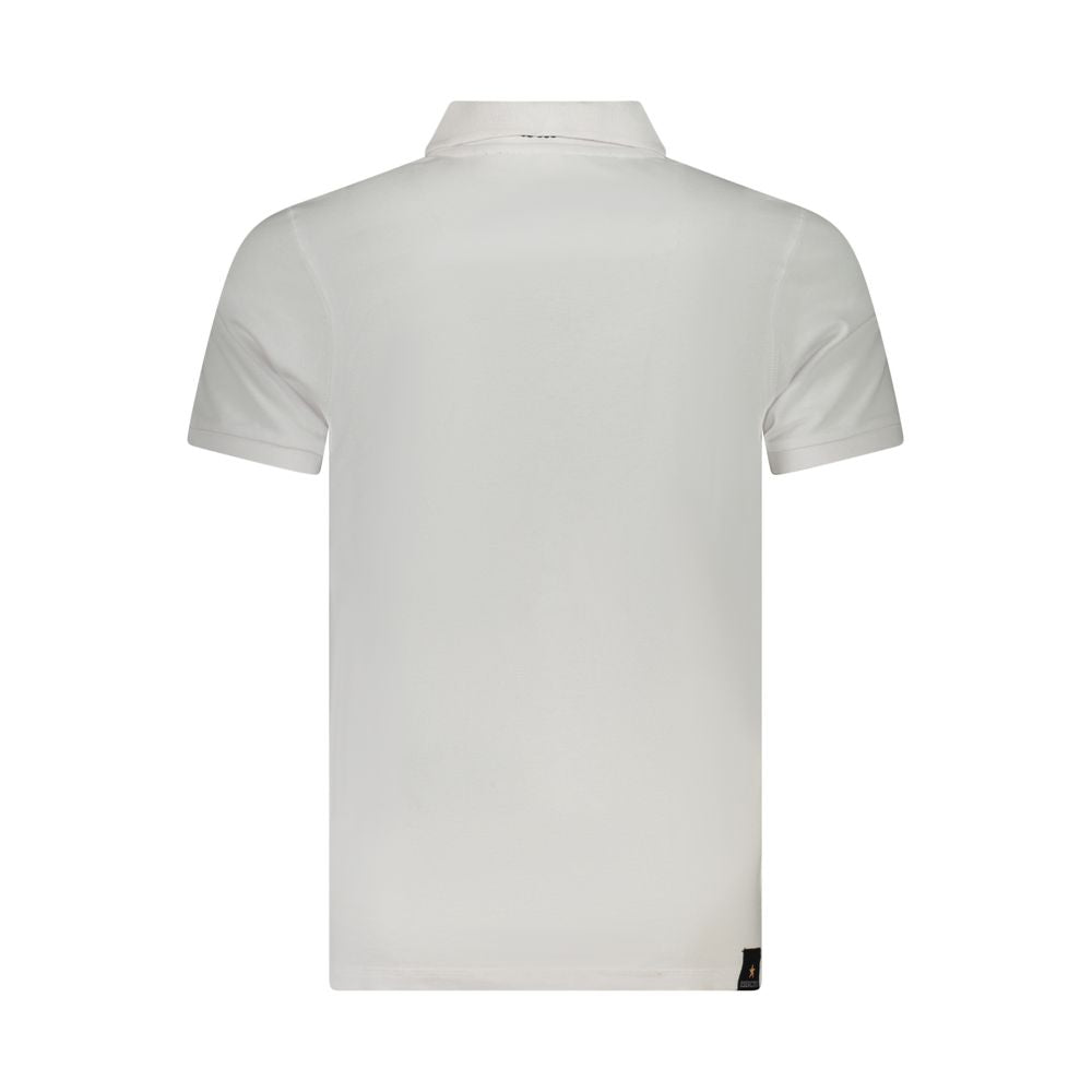 Back view of Accademia Militare White Cotton Polo Shirt with short sleeves, featuring 3 buttons and eagle print logo.