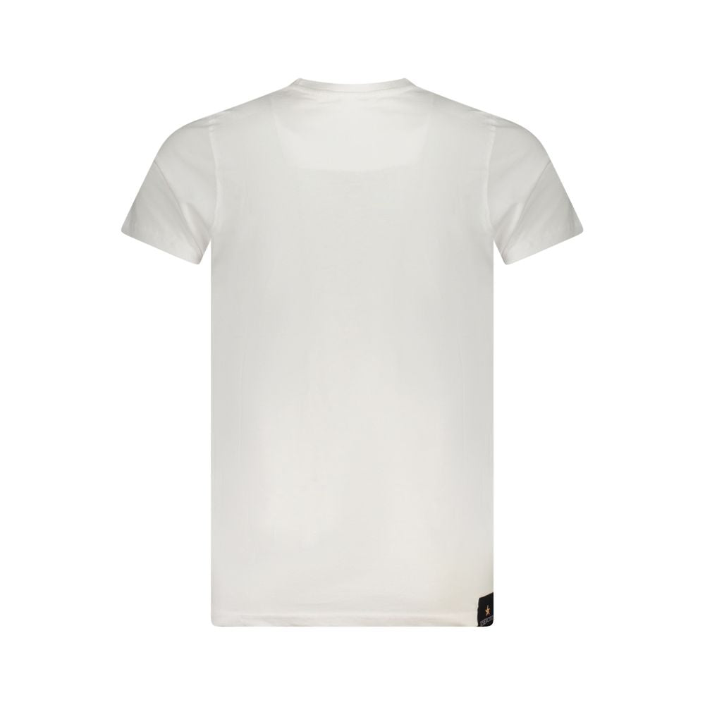 Rear view of Accademia Militare White Cotton T-Shirt with short sleeves and crew neck, featuring logo print.