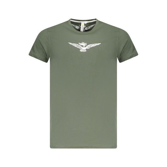 Accademia Militare Green Cotton T-Shirt with big eagle print, crew neck, and logo.