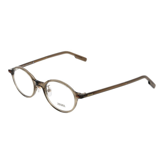 Ermenegildo Zegna Gray Men Glasses Frame, full-rim round design, grey plastic frame, demo lenses, 48-21-145 size, stylish eyewear.