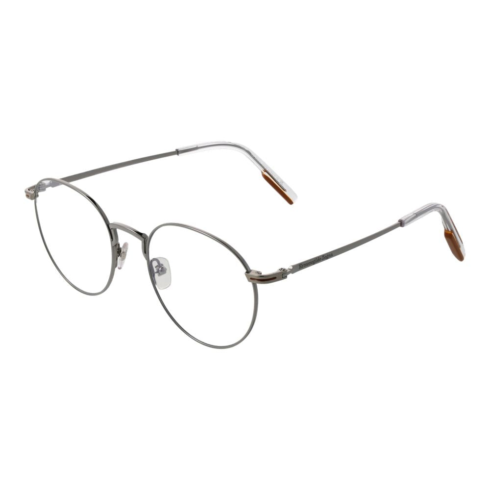 Ermenegildo Zegna Gray Men Glasses Frame, titanium full-rim with round style, grey frame color, demo lenses, 135 mm frame width.