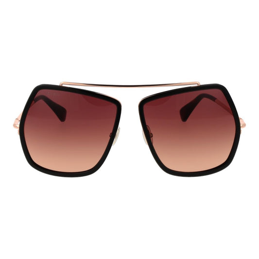 Max Mara Brown Women Sunglass with metal full-rim frame, pink gradient lenses, 64mm width, 100% UVA & UVB protection, includes branded case.