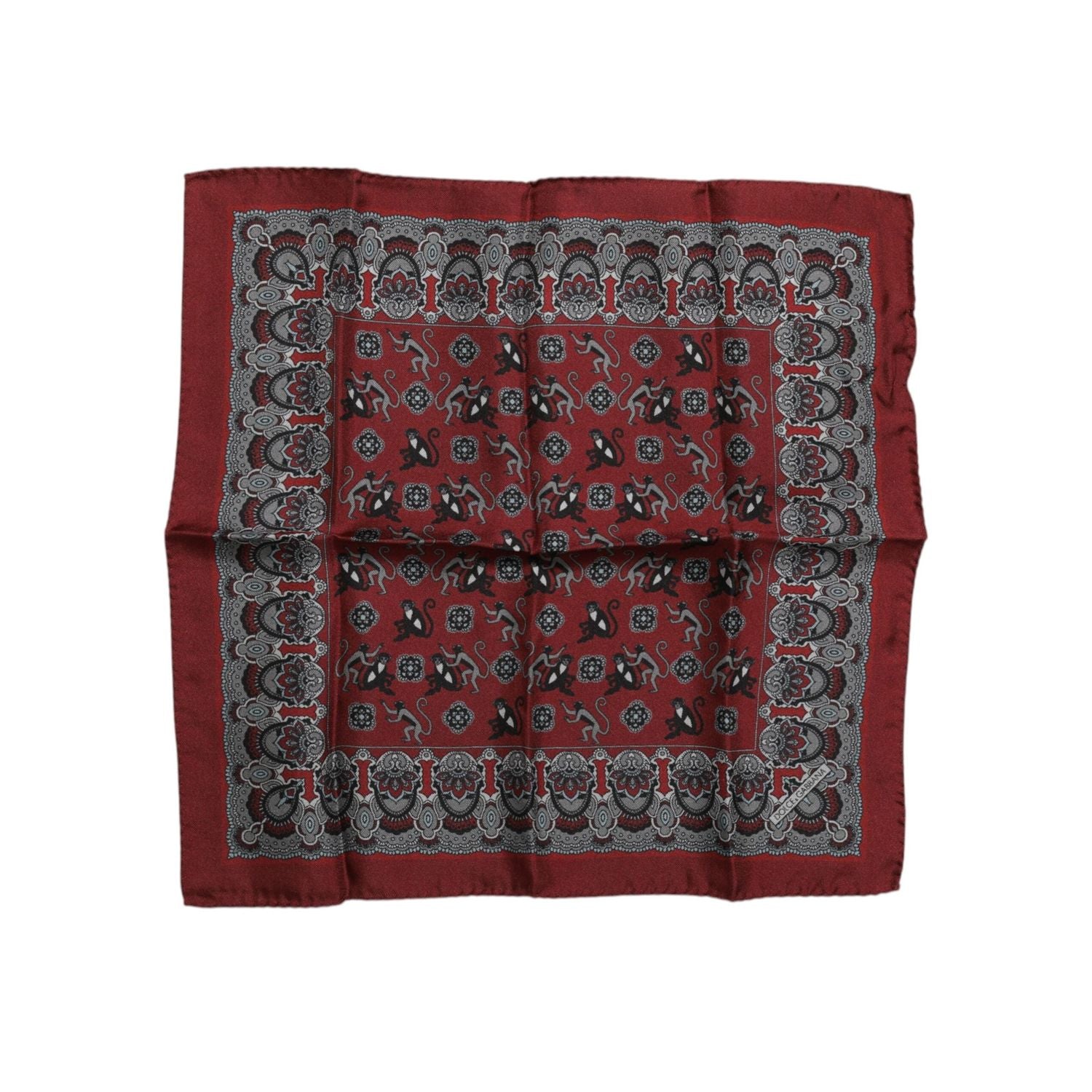 Dolce & Gabbana Maroon Monkey Print Silk Square Foulard Scarf