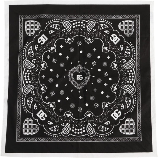 Dolce & Gabbana Black White Bandana Square Men Foulard Scarf