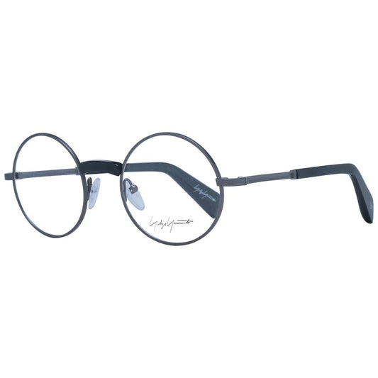 Yohji Yamamoto Gray Unisex Glasses Frame, full-rim grey monel material with a stylish panto style, includes branded soft case.