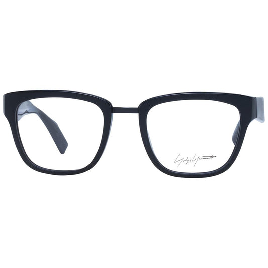 Yohji Yamamoto Black Unisex Glasses Frame in acetate full-rim style, square shape, 50-21-145 size, with demo lenses.