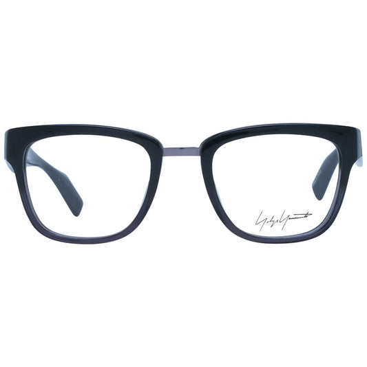 Yohji Yamamoto Gray Unisex Glasses Frame with full-rim acetate, square shape and demo lenses included in branded soft case.