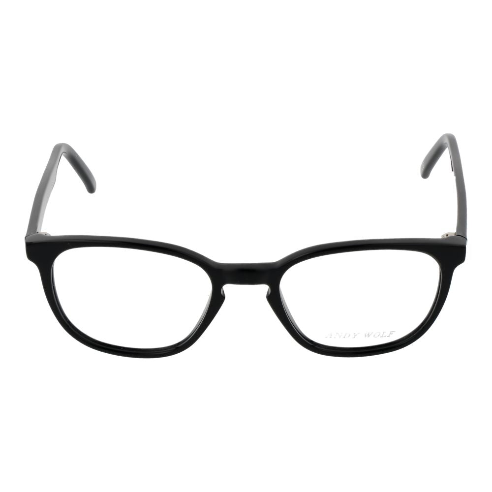 Andy Wolf Black Unisex Glasses Frame, acetate full-rim with demo lenses, round style, size 50-18-145, includes branded case.