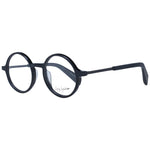 Yohji Yamamoto Black Unisex Glasses Frame, full-rim acetate, panto style with demo lenses, size 47-20-140, includes branded soft case.