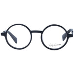 Yohji Yamamoto Black Unisex Glasses Frame, acetate full-rim, panto style with demo lenses, includes branded soft case.