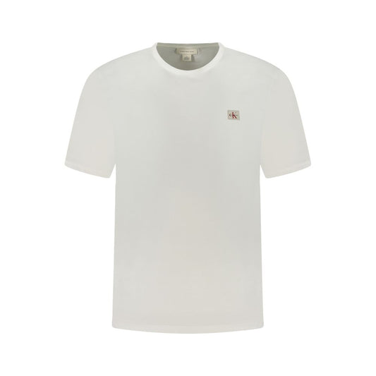 Calvin Klein White Cotton Men T-Shirt with logo on chest, showcasing elegant design and comfort.