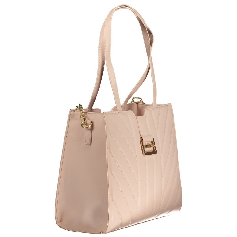 Mario Valentino Pink Polyethylene Handbag with dual shoulder handles and removable chain.