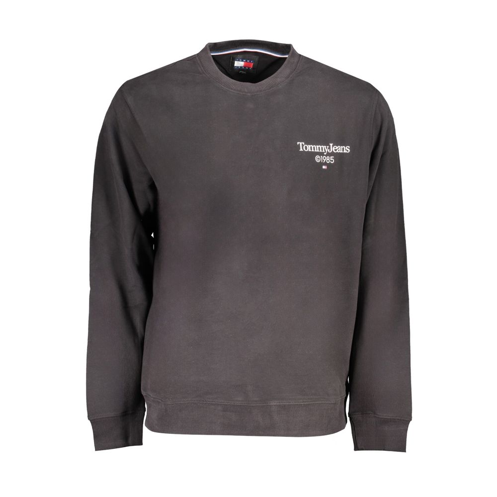 Tommy Hilfiger Black Cotton Men Sweater with logo, regenerative cotton, urban style, sustainable fashion.