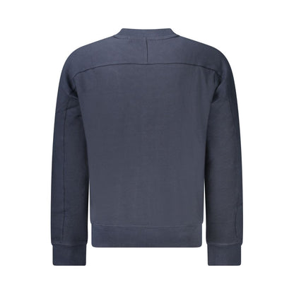 Hugo Boss Blue Cotton Men Sweater with long sleeves and crew neck, featuring contrasting details and premium organic cotton fabric.