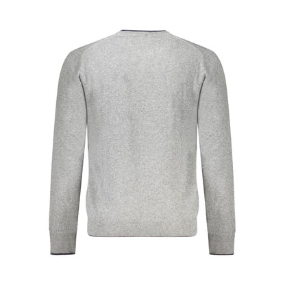 Back view of North Sails Gray Cashmere Sweater with long sleeves, crew neck, contrasting details, embroidery, and logo.