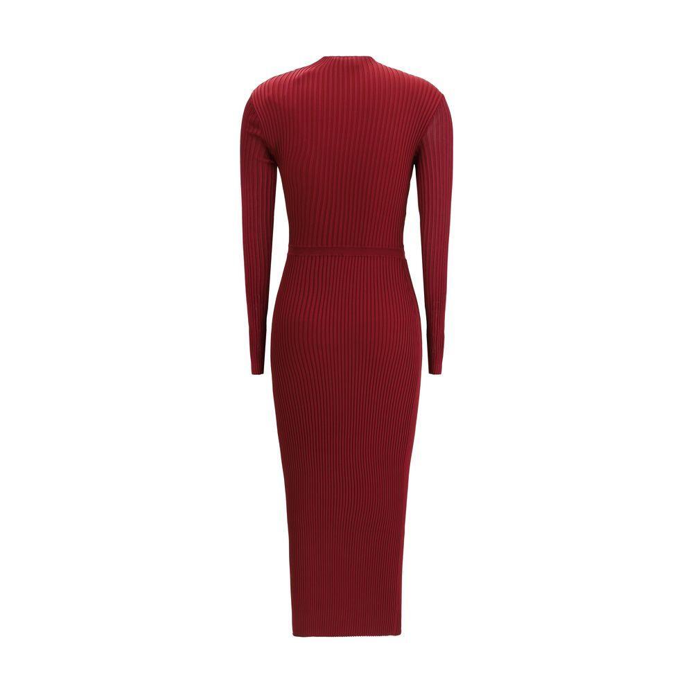 Self-Portrait Ribbed midi Dress SE-PF25080MBUBURGUNDY-S
