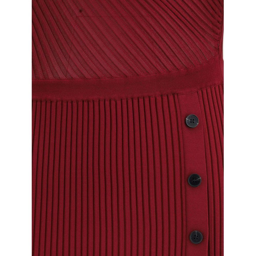 Self-Portrait Ribbed midi Dress SE-PF25080MBUBURGUNDY-S