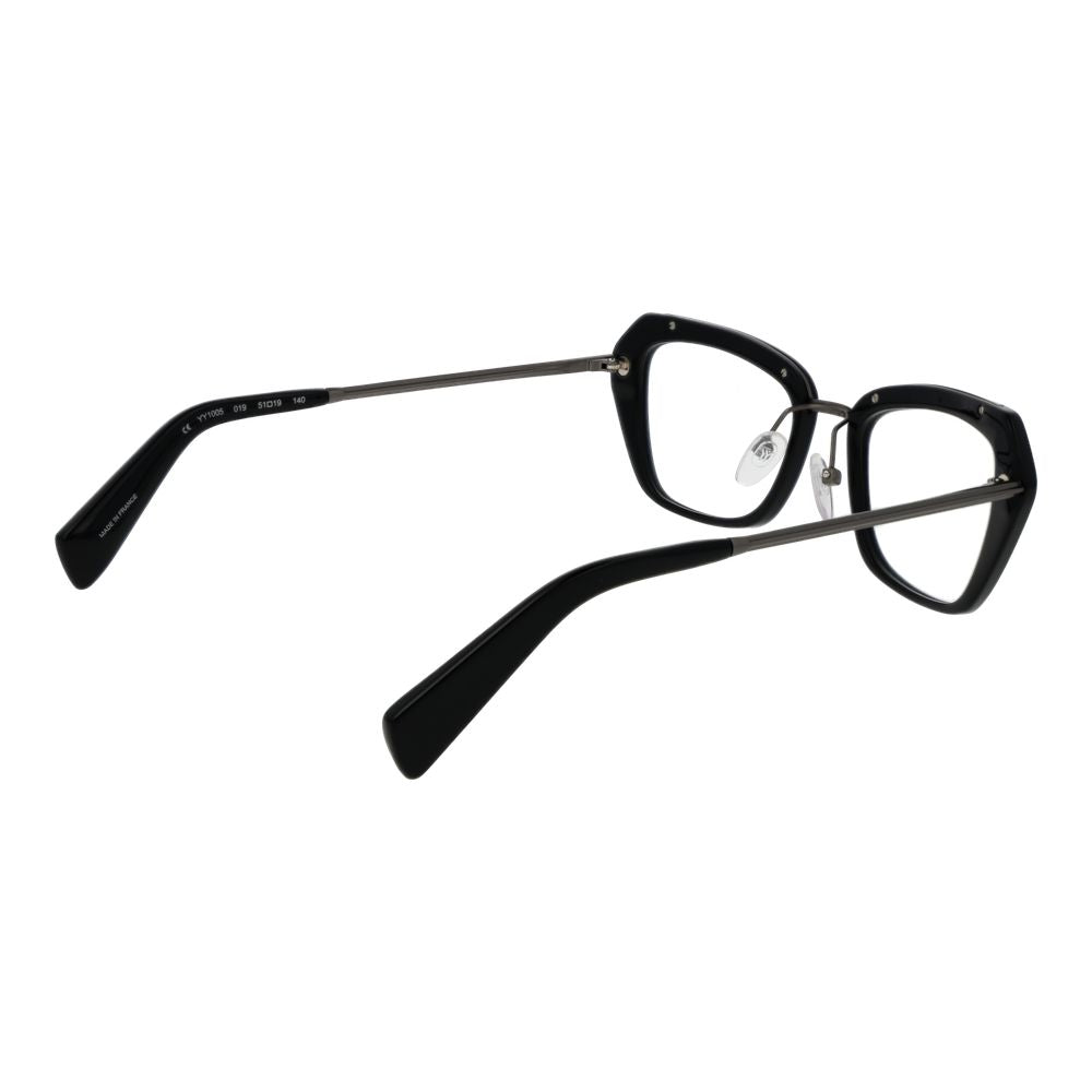 Yohji Yamamoto Black Women Glasses Frame, rectangle style, full-rim in plastic, 51-19-140 size, includes branded soft case.