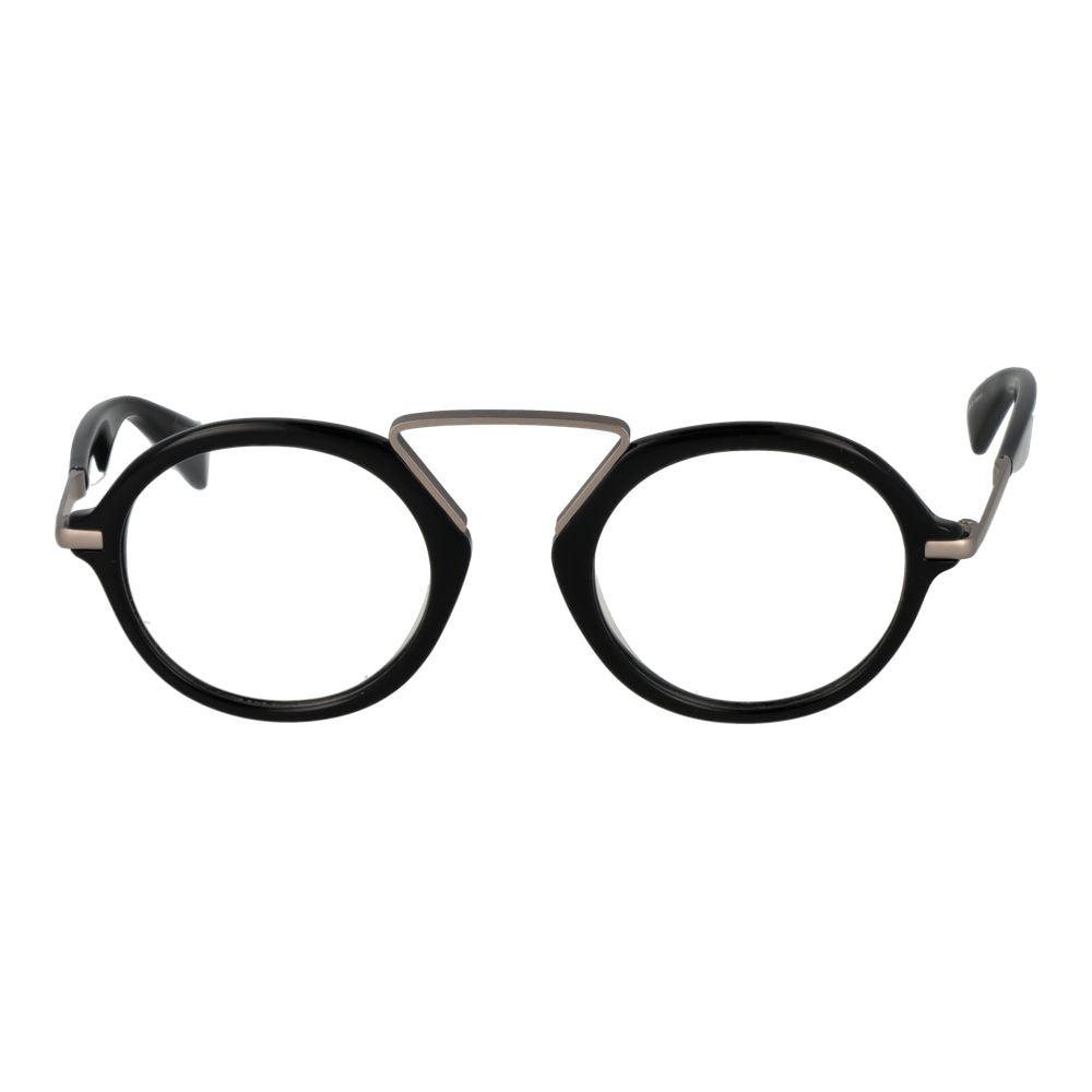 Yohji Yamamoto Black Men Glasses Frame with full-rim round design, plastic material, and black finish.