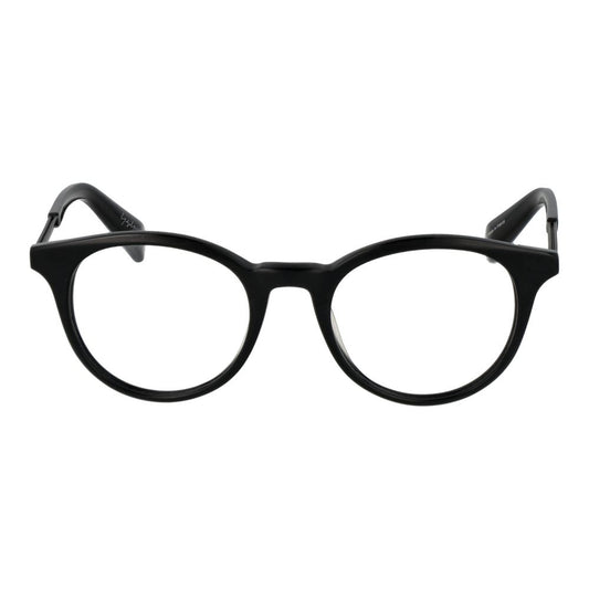 Alt Tag: Yohji Yamamoto Black Men Glasses Frame, round full-rim plastic, demo lenses, with a branded soft case, size 50-20-140.