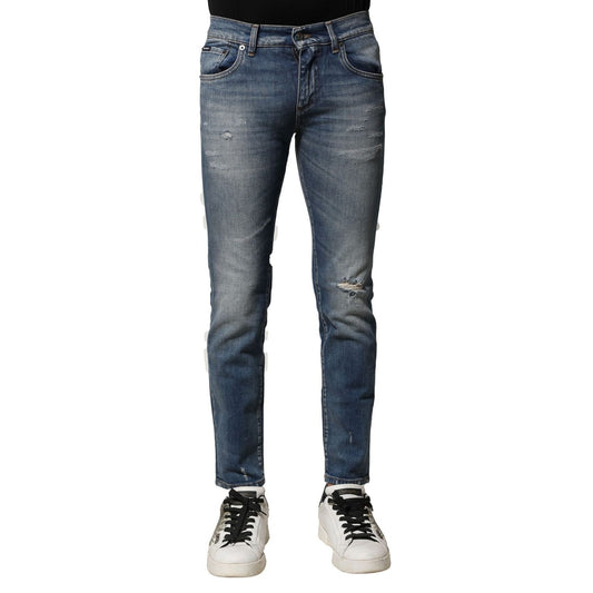 Dolce & Gabbana Blue Washed Cotton Slim Fit Men Denim Jeans