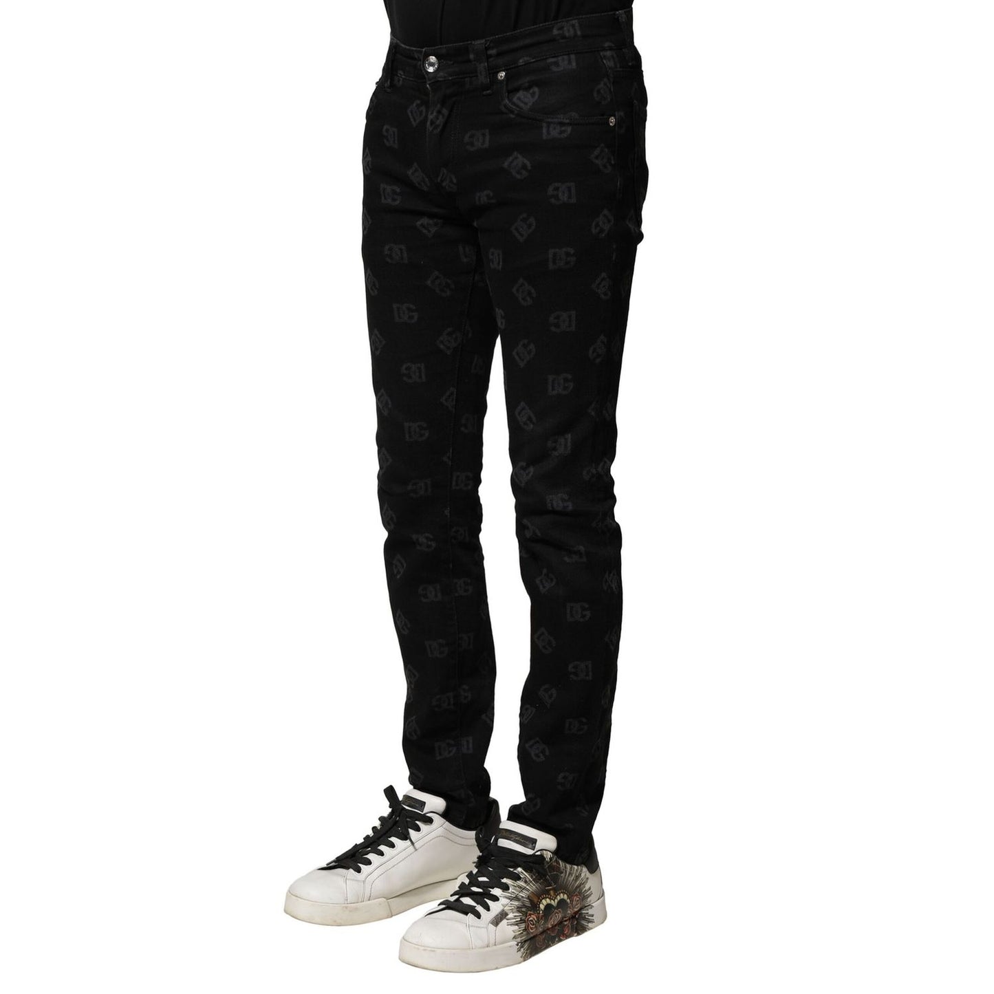 Dolce & Gabbana Black Cotton DG Logo Skinny Men Denim Jeans