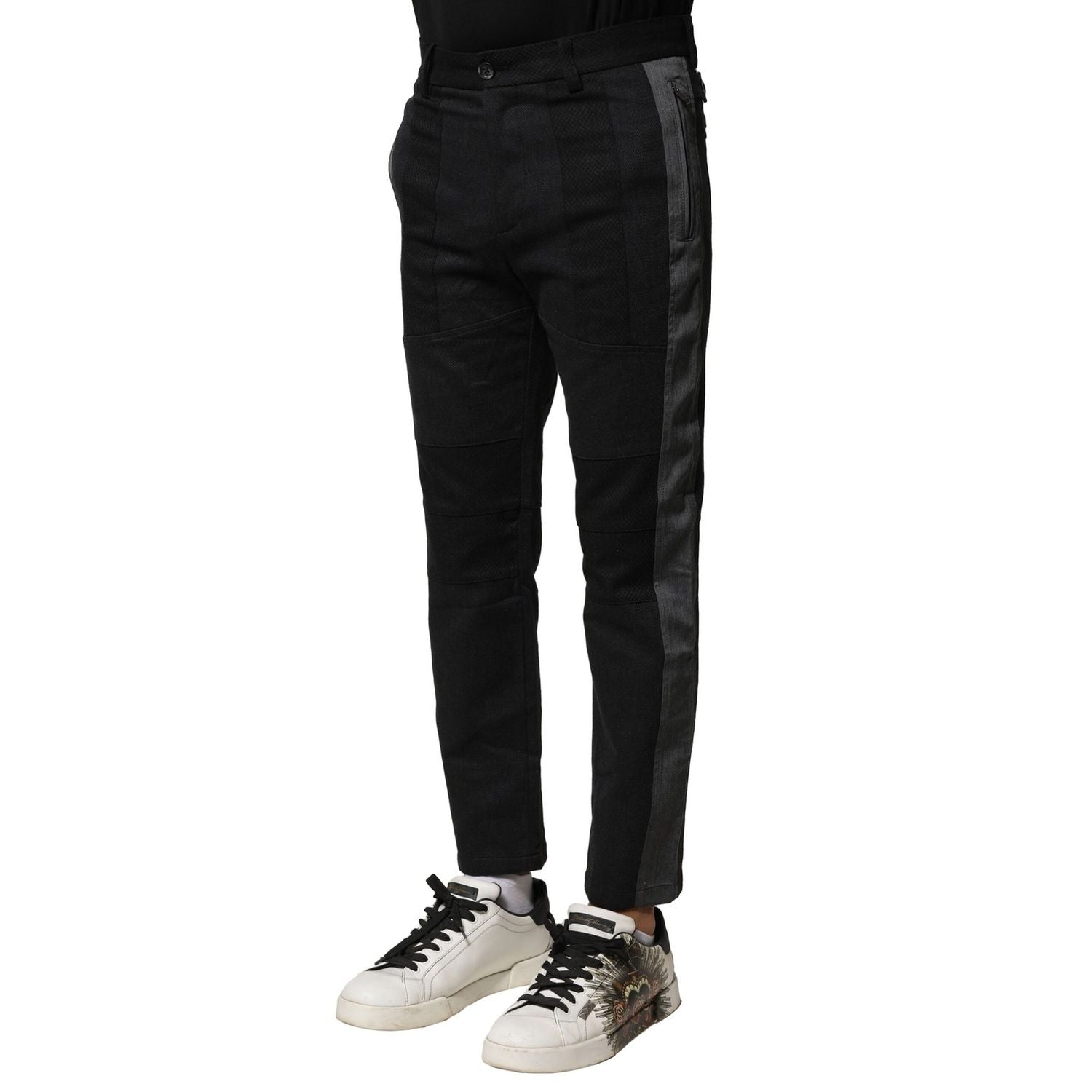 Dolce & Gabbana Black Gray Cotton Tapered Men Pants