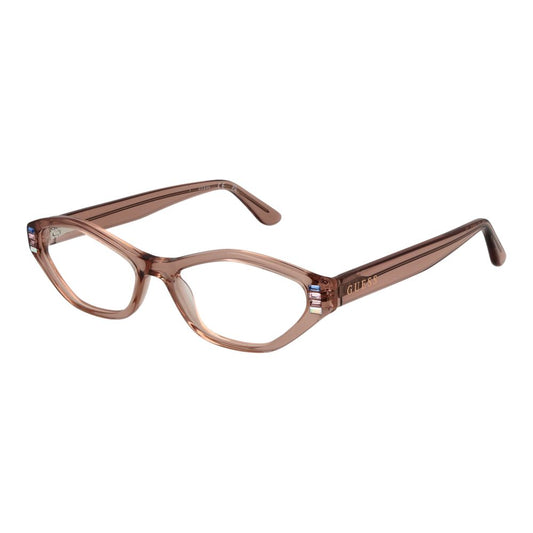 Guess Beige Women Glasses Frame in acetate, full-rim design, size 53-16-145 with demo lenses, oval style, and spring hinge.