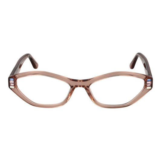 Guess Beige Women Glasses Frame in acetate, oval full-rim design with demo lenses, size 53-16-145, includes branded case.