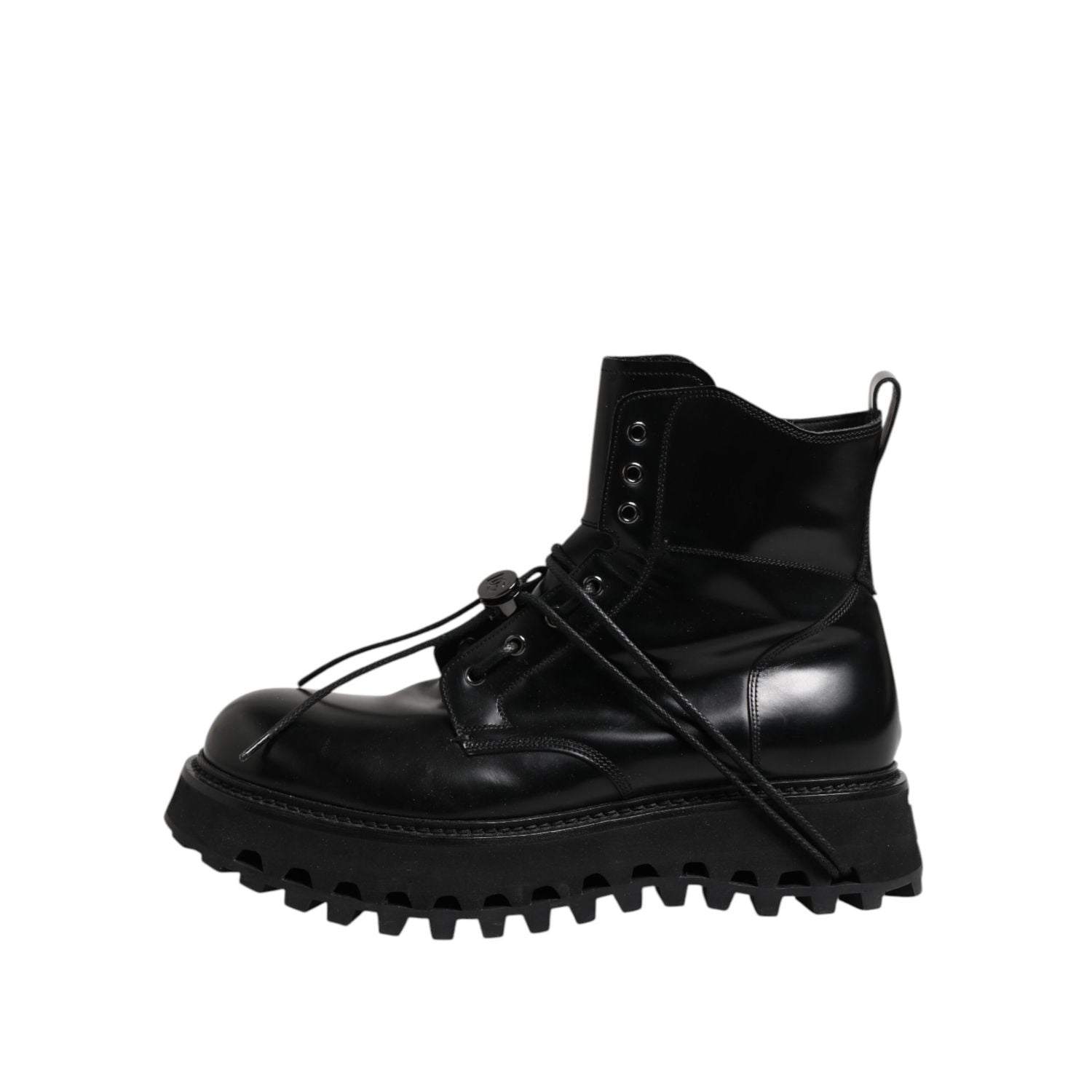 Dolce & Gabbana Black Leather Logo Ankle Boots Lace Up Shoes