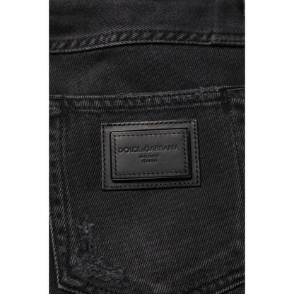 Dolce & Gabbana Black Cotton Logo Plaque Skinny Denim Jeans