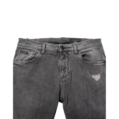 Dolce & Gabbana Gray Cotton Logo Plaque Men Denim Jeans