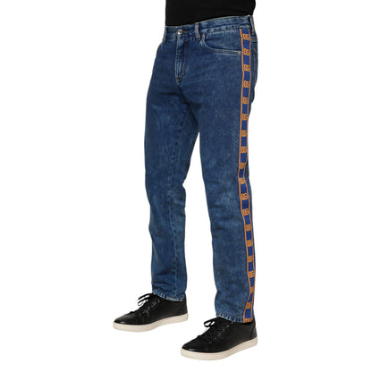 Dolce & Gabbana Blue Cotton Logo Plaque Denim Jeans