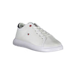 Tommy Hilfiger White Polyester Sneaker with logo, contrasting details, and recycled material on a contrasting sole
