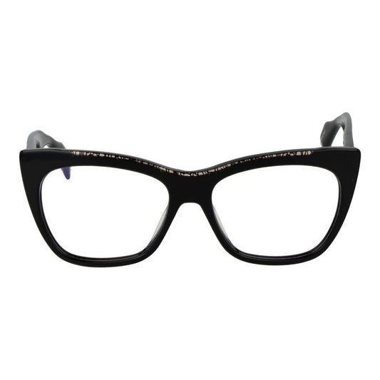 Yohji Yamamoto Black Men Glasses Frame, black full-rim cat eye style, plastic frame and lenses, size 54-16-145 with branded soft case.