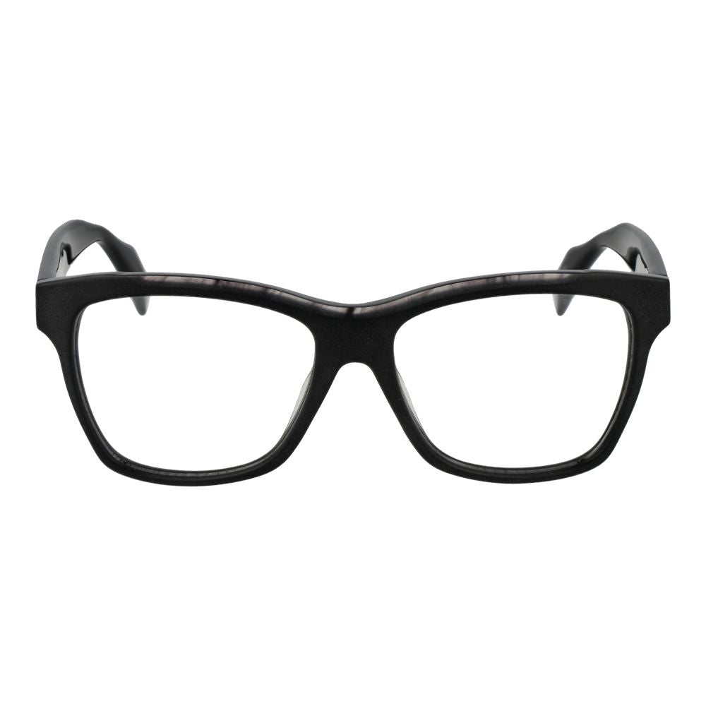 Yohji Yamamoto Black Unisex Glasses Frame in full-rim acetate with demo lenses, size 55-16-145, includes branded soft case.