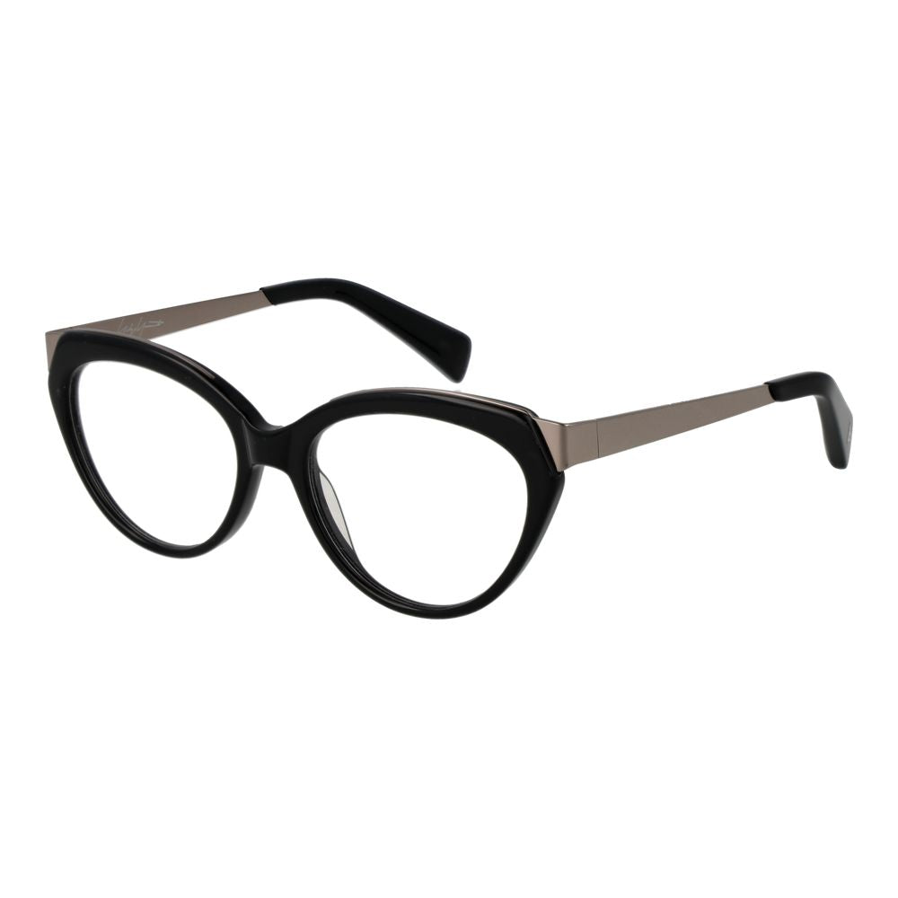 Yohji Yamamoto Black Unisex Glasses Frame in acetate with full-rim cat eye style, demo lenses, and branded soft case included.