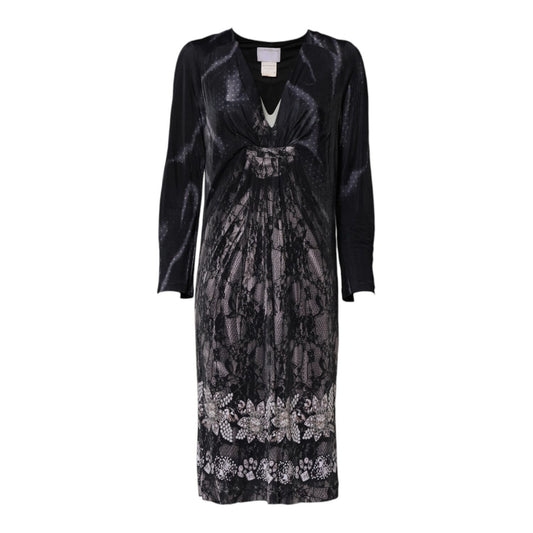 Roberto Cavalli Black Floral Viscose Sheath Midi Dress