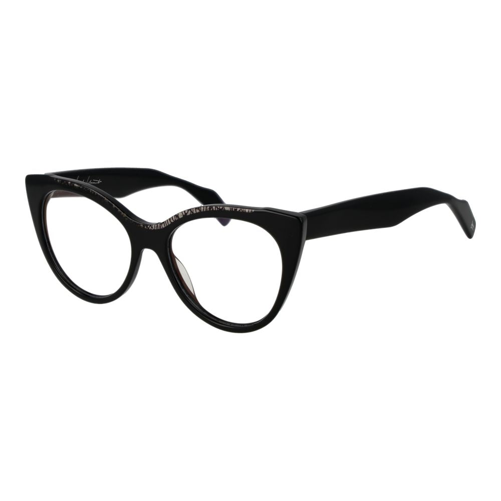 Yohji Yamamoto Black Women Glasses Frame, cat eye style, full-rim, plastic material, 54-17-145 size, includes branded soft case.