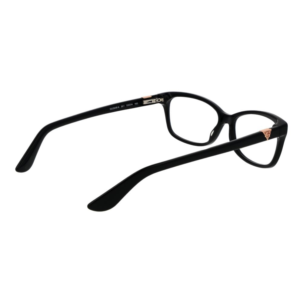 Guess Black Women Glasses Frame in acetate, full-rim rectangle style, lenses width 53mm, featuring demo lenses, includes branded case.