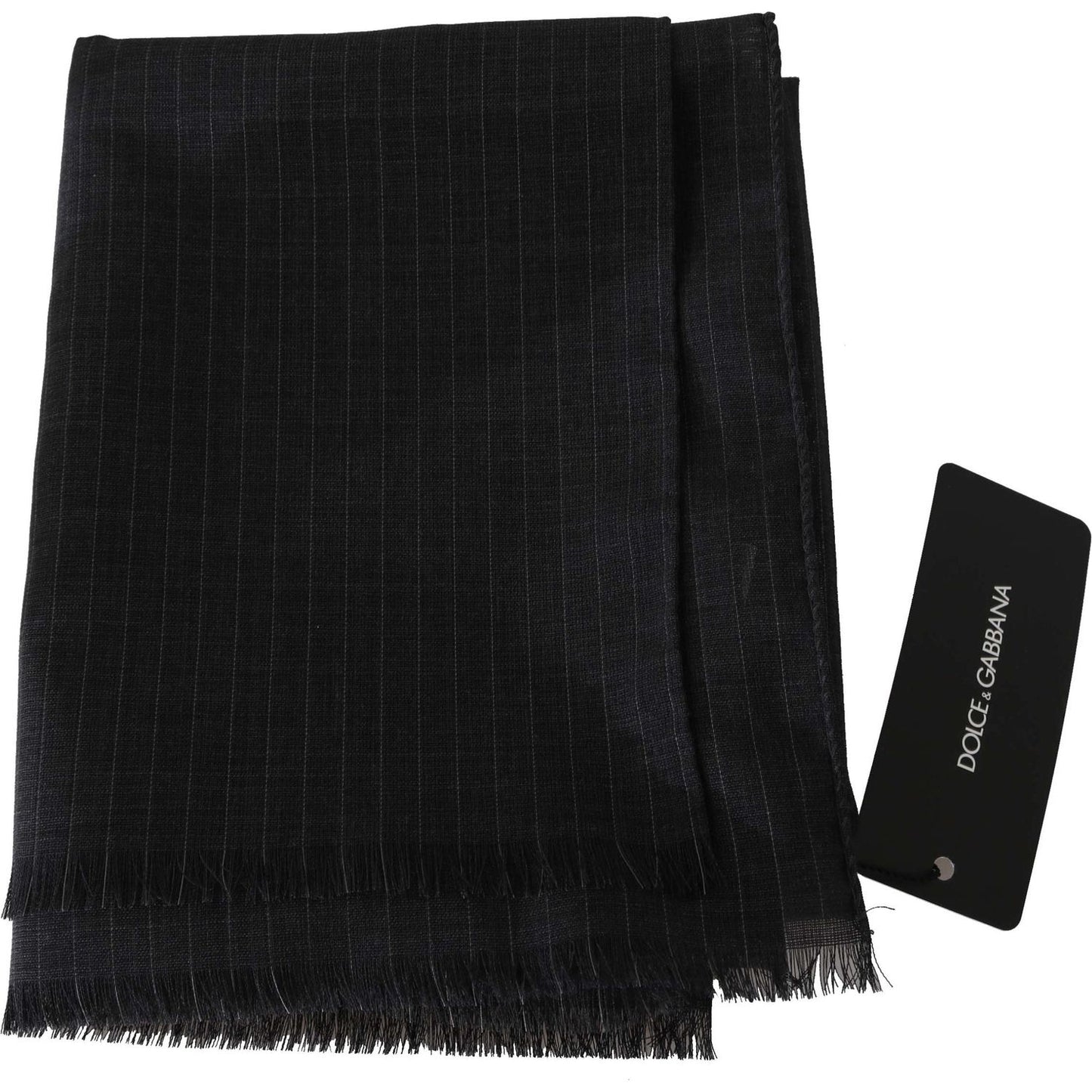 Dolce & Gabbana Gray 100% Wool Striped Pattern Wrap Scarf