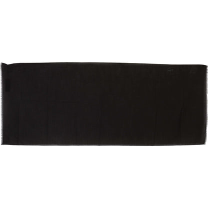 Dolce Gabbana wool striped wrap scarf in dark gray, made of 100% virgin wool, with logo details.