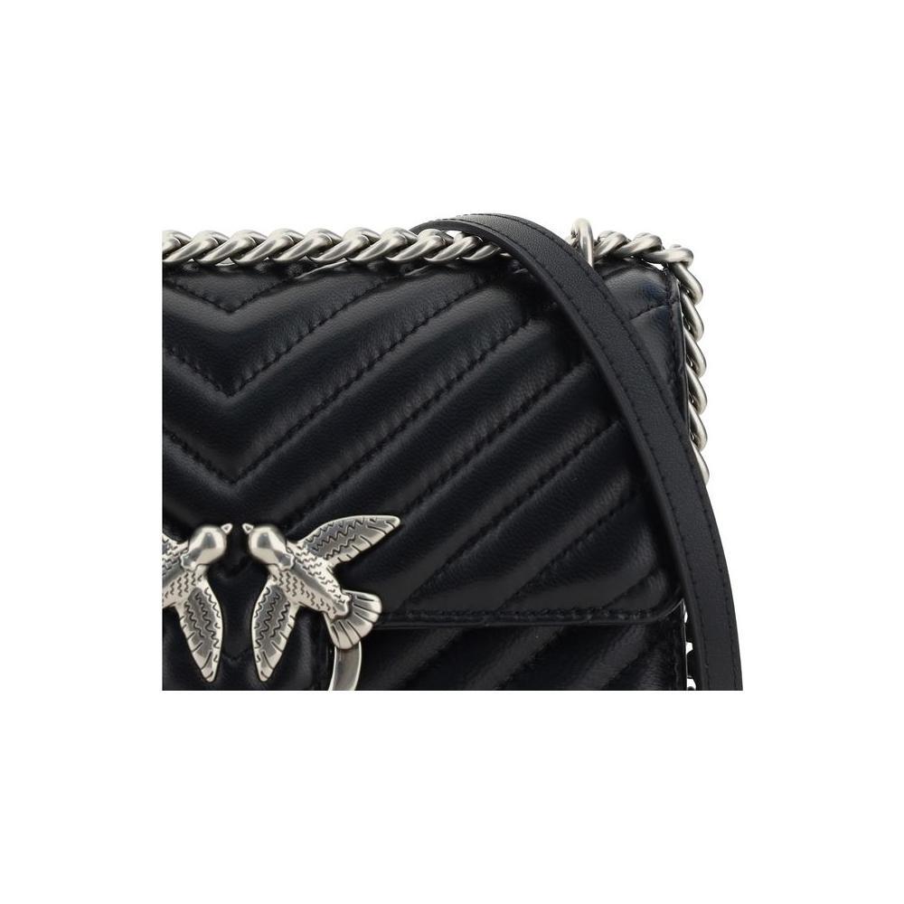 PINKO Black Calf Leather Bos Taurus Shoulder Bag