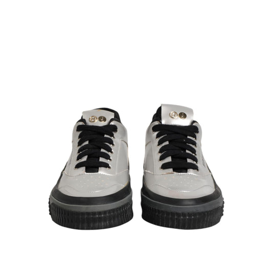 HIDE & JACK Silver Leather Lace Up Low Top Sneakers Shoes
