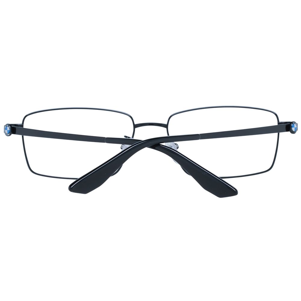BMW Black Men Glasses Frame with titanium full-rim design, demo lenses, and rectangle style. Includes branded case.