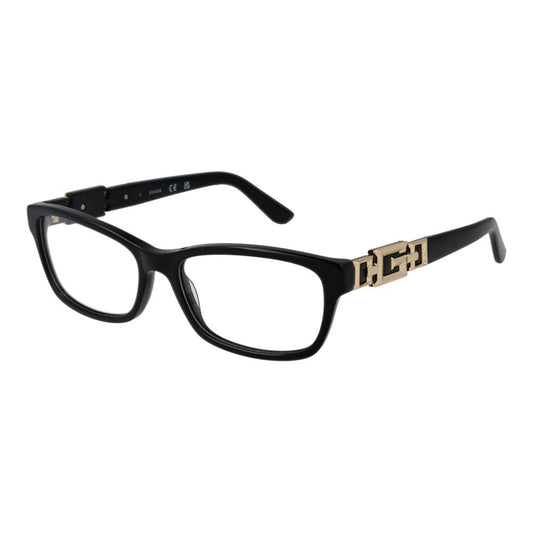 Guess Black Women Glasses Frame in full-rim acetate with demo lenses and rectangle style, including branded case.