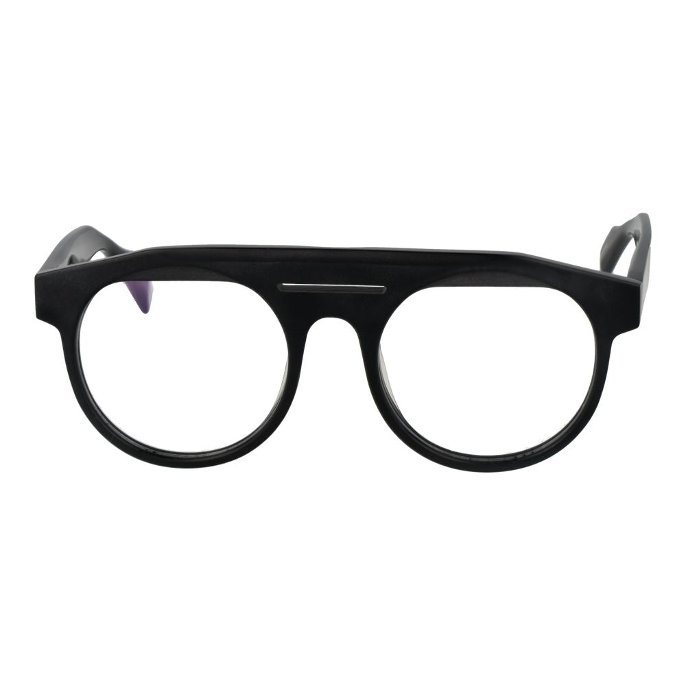 Yohji Yamamoto Black Men Glasses Frame with plastic full-rim round style and blue-filter lenses.