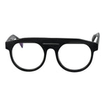 Yohji Yamamoto Black Men Glasses Frame with plastic full-rim round style and blue-filter lenses.