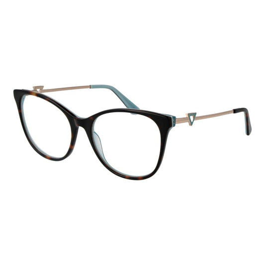 Guess Brown Women Glasses Frame with acetate butterfly design, full-rim style, demo lenses, and spring hinge, includes branded case.