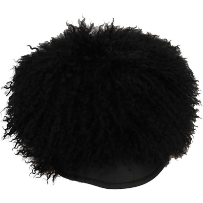 Dolce & Gabbana Black Tibet Lamb Fur Leather Gatsby Hat Hat